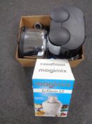 A box of Krups coffee maker, Kenwood toaster,