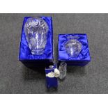 Three boxed Royal Doulton crystal vases