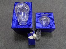 Three boxed Royal Doulton crystal vases