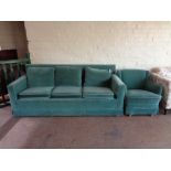 A continental three piece lounge suite in turquoise fabric