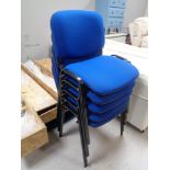 Five metal framed stacking office chairs