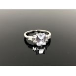 A sterling silver emerald cut Art Deco style ring, size N.