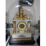 An antique gilt and alabaster mantel clock surmounted by Britannia with three lions,