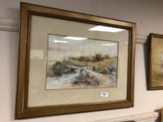 20th century school, figure by a river, watercolour, signed Sam,