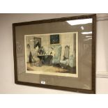 A hand coloured engraving after Dendy Sadler, Scandal and Tea,