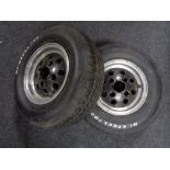 Two pepper pot 10 inch alloy wheels with tyres
