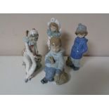 Four Nao figures to include girl in winter dress, boy with rabbit,