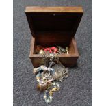 A brass inlaid hardwood jewellery box, costume jewellery,