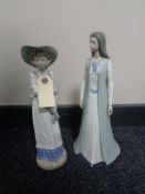 Two large Nao figures - girl with bonnet and lady in flowing dress