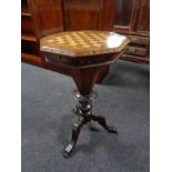 A Victorian inlaid mahogany work table with chess board top CONDITION REPORT: