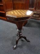 A Victorian inlaid mahogany work table with chess board top CONDITION REPORT: