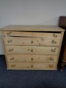 A nineteenth century pine five drawer chest