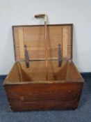 An antique pine blanket box and a walking stick