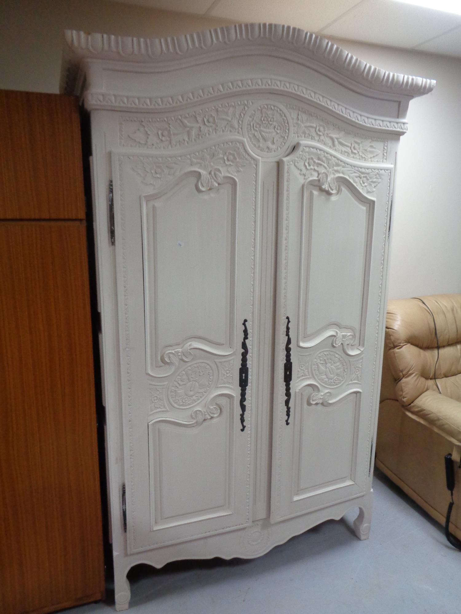 A painted pine double door armoire