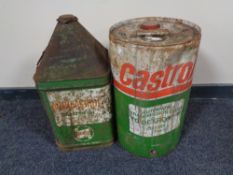 A Castrol 25l automatic transmission fluid drum together with a further Castrol tractor oil