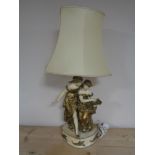 An early twentieth century painted metal figural lamp with shade