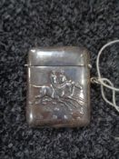 A silver vesta case with hunting scene