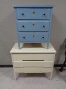 Two 20th century painted three drawer chests