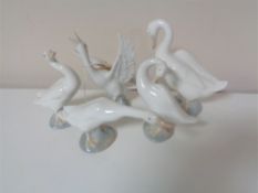 Five Lladro bird figures - geese