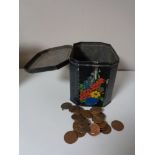 A tin of coins - one pence pieces etc