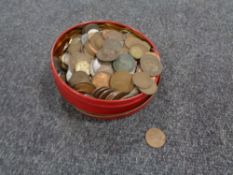 A tin of a quantity of pre-decimal British coins