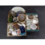 Three boxes to include Royal Doulton tapestry tea china, meat plates, oven dishes,