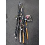 A large bundle of sea and river fishing rods inc.