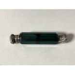A Victorian green cut glass double ended scent bottle.
