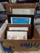 A box of framed pictures and prints, N.