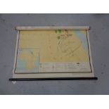 Two mid 20th century Russian school pull down maps