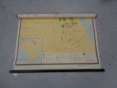 Two mid 20th century Russian school pull down maps