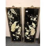 A pair of Japanese lacquered panels depicting birds,