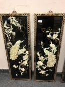 A pair of Japanese lacquered panels depicting birds,