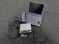 A crate of satellite pro lap top in bag together with Sony Vaio laptop