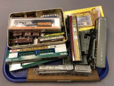 A collection of N-gauge die cast railway cars, two Japanese Kato N-gauge train in boxes,