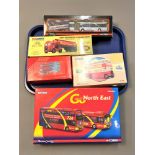 A Corgi Go North East OM49903 boxed Wright Bus set, Centrelink Bendy Bus, 97206 Guy Arab Northern,