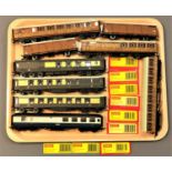 Hornby - Nine train carriages, unboxed, as illustrated.