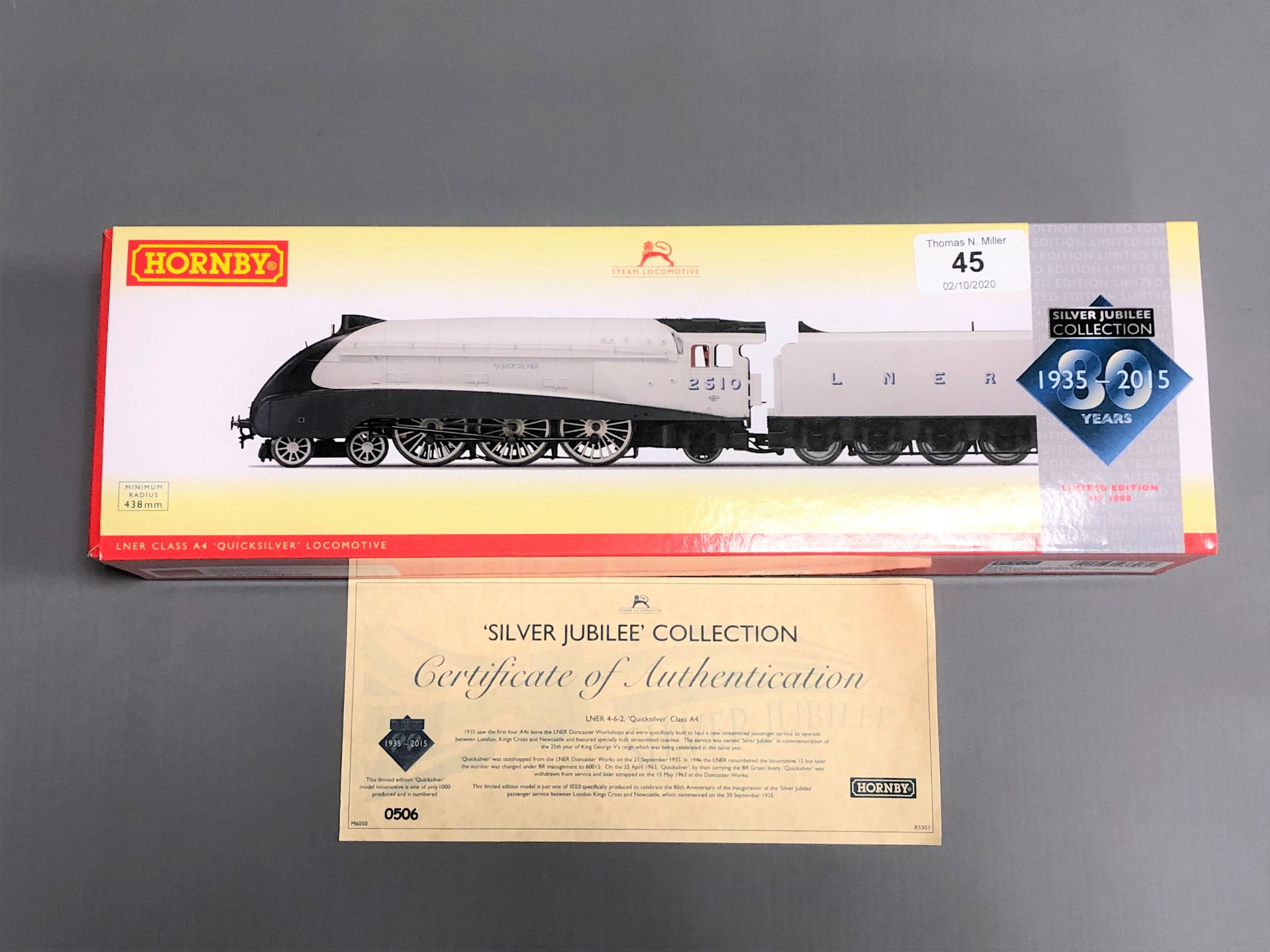 Hornby - R3307 The Silver Jubilees A4 Class 'Quicksilver' 2510, boxed.