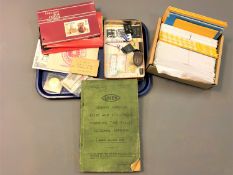 A group of collectables including LNER General Appendix dated 1947, bus tickets, stamps,