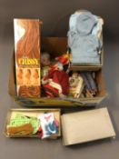 A box of vintage dolls, Ideal Beautiful Chrissy doll in box, doll's clothing,