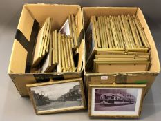 A large quantity of framed photographic prints depicting Binns trams, approximately 43.