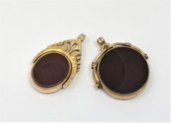 Two antique agate gold mounted fobs