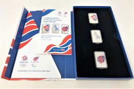 Team GB - A limited edition set of three sterling silver ingots, each 20g (60g gross),