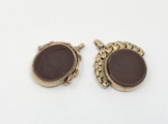 Two antique gold agate fobs (2)