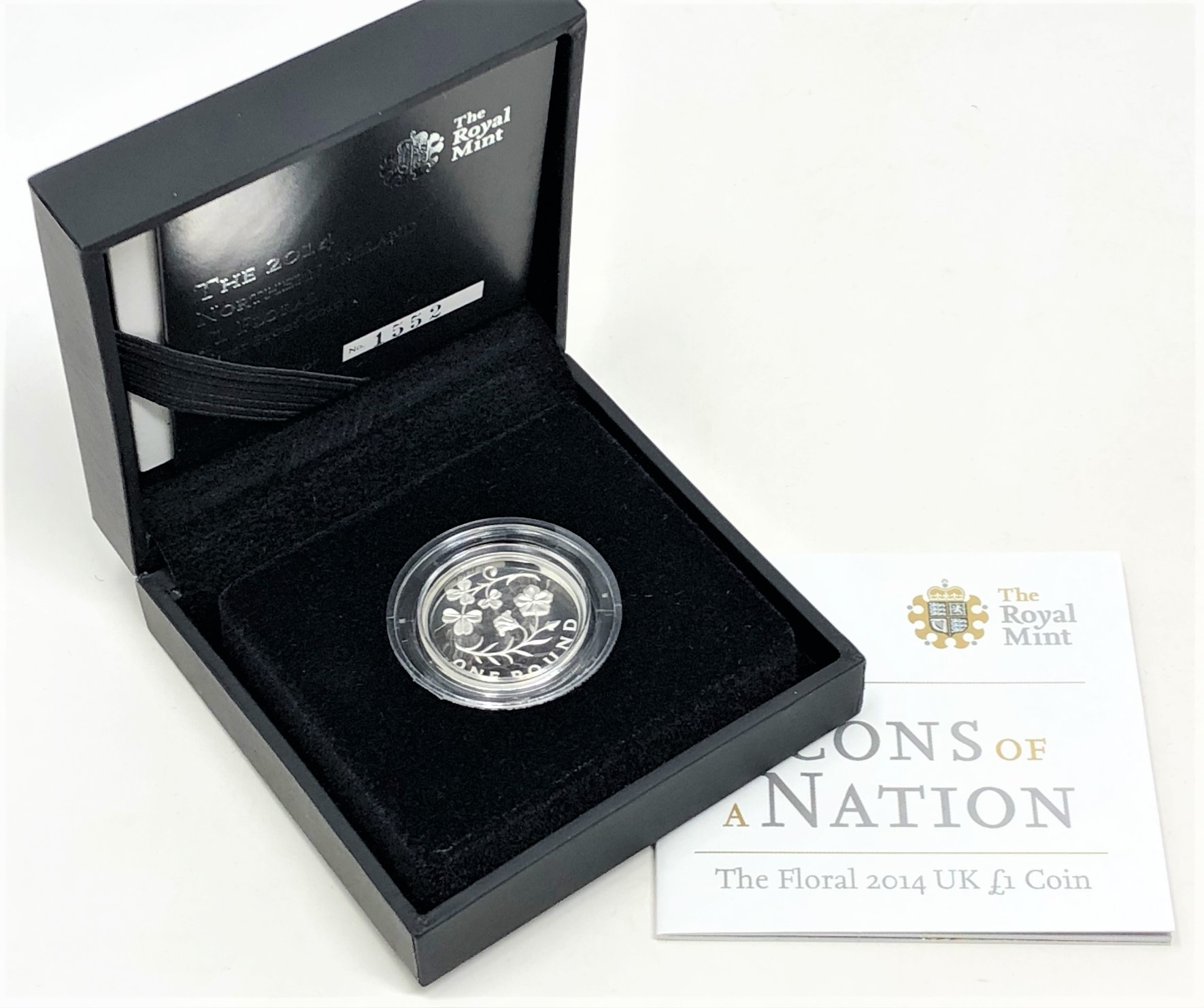 The Royal Mint - The 2014 Northern Ireland £1 floral silver proof coin.