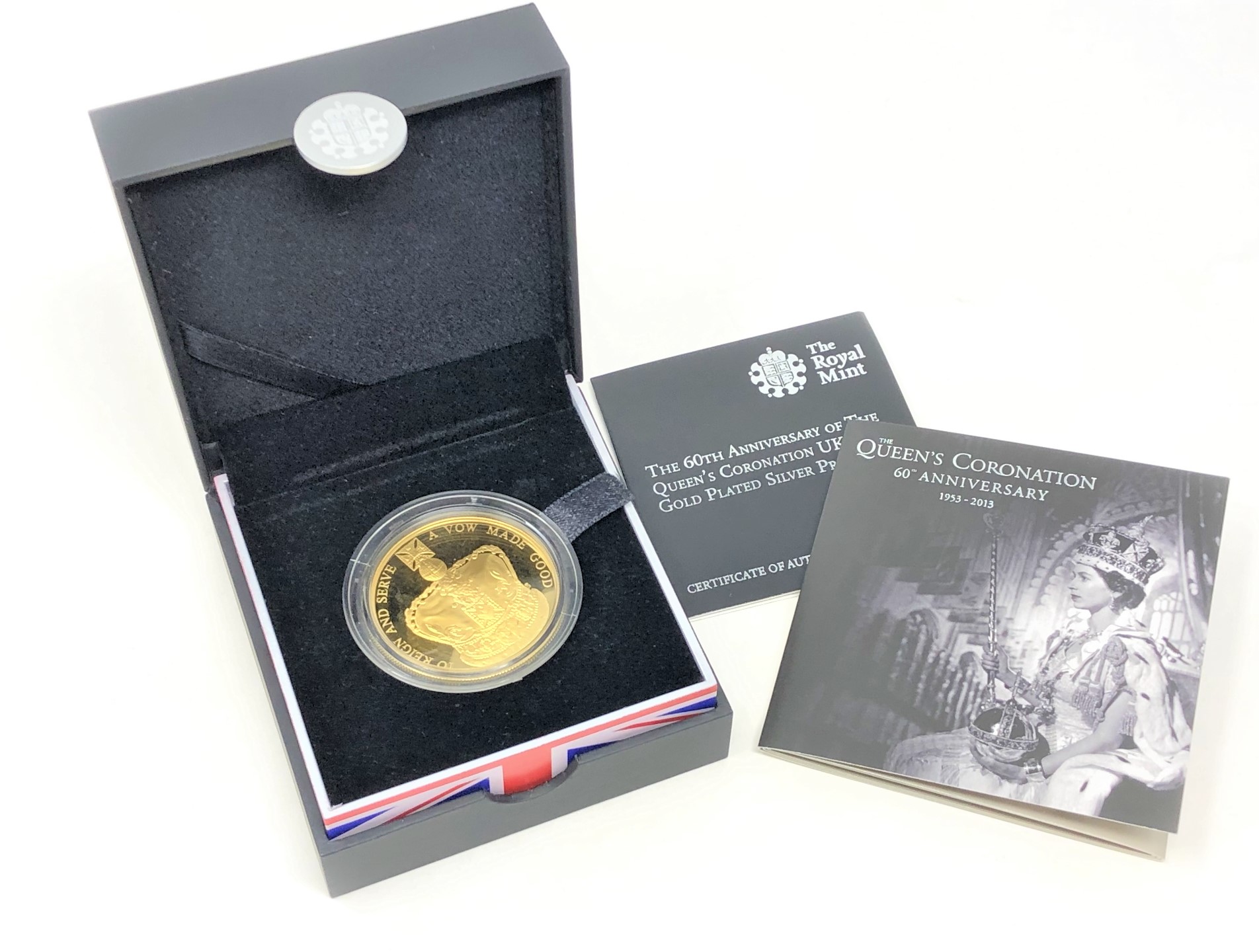 The Royal Mint - The 60th Anniversary of the Queen's Coronation UK £5 gold plated Silver proof coin,