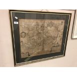 An antique monochrome map depicting part of Lincolnshire and the south counties, 57 cm x 45 cm,