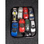 A tray of nine die cast vehicles - Maesto Ferrari, Burrago Jaguar,