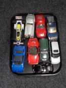 A tray of nine die cast vehicles - Maesto Ferrari, Burrago Jaguar,