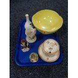 A tray of Maling bowl (a/f), Wedgwood vase,